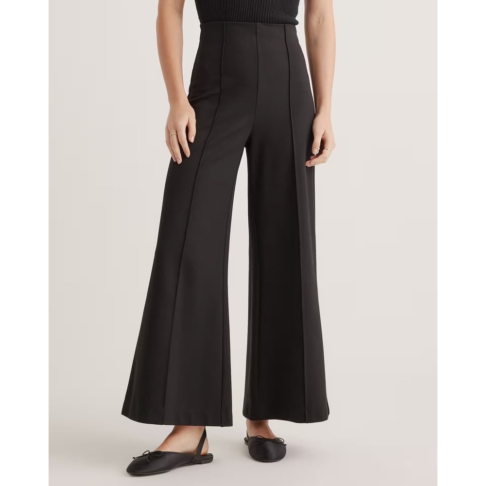 Quince Ultra-Stretch Ponte Super Wide Leg Pants in Black Size Medium